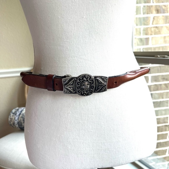 Vintage Chicos Belt Brown Genuine Leather Buckle Unique Southwest Braided Belt - Picture 5 of 14